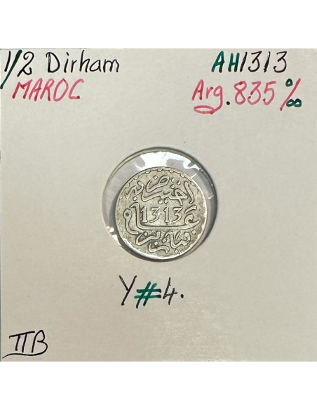 MAROC - 1/2 DIRHAM (AH 1313) - Pièce de Monnaie en Argent // TTB