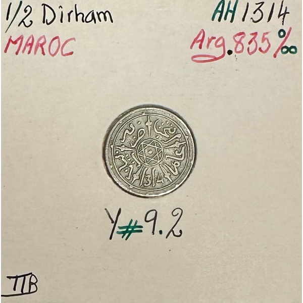 MAROC - 1/2 DIRHAM (AH 1314) - Pièce...