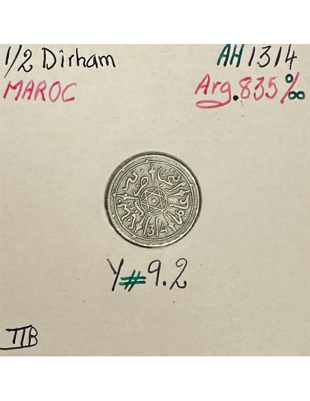 MAROC - 1/2 DIRHAM (AH 1314) - Pièce de Monnaie en Argent // TTB
