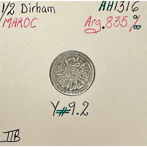 MAROC - 1/2 DIRHAM (AH 1316) - Pièce...