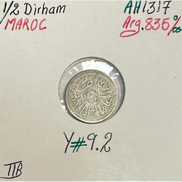 MAROC - 1/2 DIRHAM (AH 1317) - Pièce...