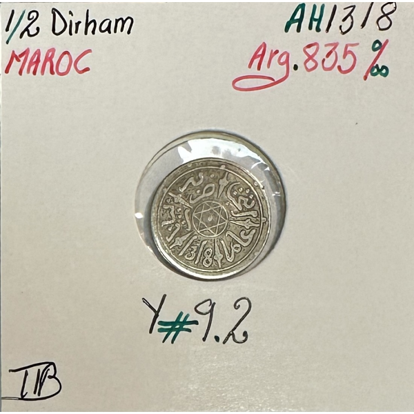 MAROC - 1/2 DIRHAM (AH 1318) - Pièce...