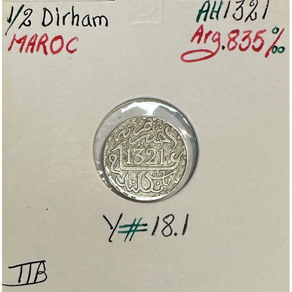 MAROC - 1/2 DIRHAM (AH 1321) - Pièce...