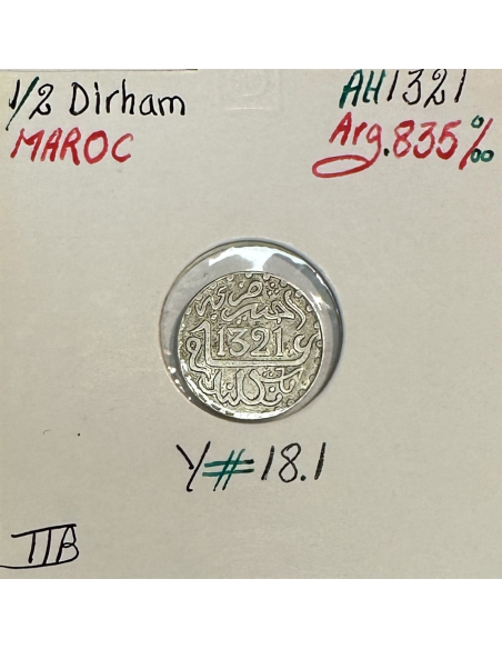 MAROC - 1/2 DIRHAM (AH 1321) - Pièce de Monnaie en Argent // TTB