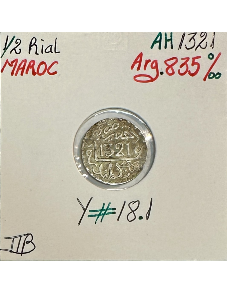 MAROC - 1/2 RIAL - 5 DIRHAMS (AH 1321) - Pièce de Monnaie en Argent // TTB