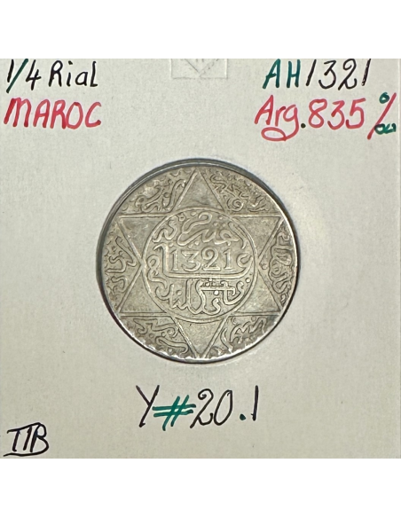 MAROC - 1/4 RIAL - AH 1321 - Pièce de Monnaie en Argent // TTB