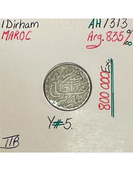 MAROC - 1 DIRHAM - (AH 1313) - Pièce de Monnaie en Argent // TTB