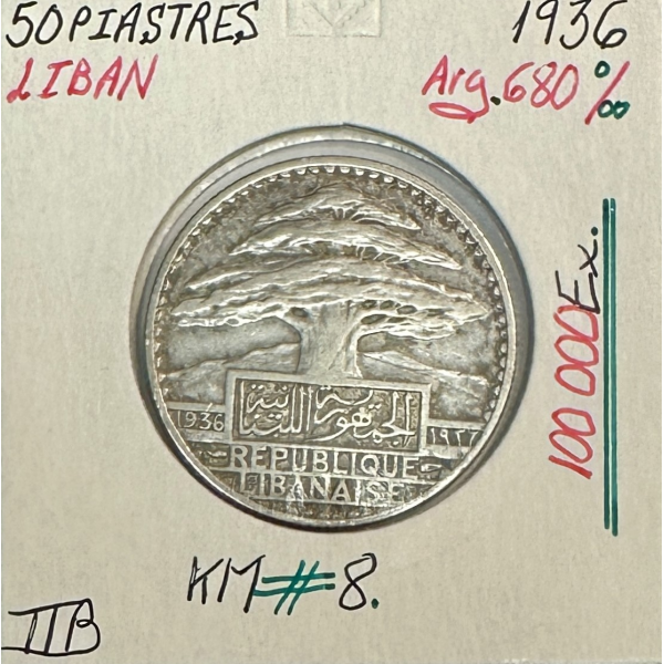 LIBAN - 50 PIASTRES 1936 - Pièce de...