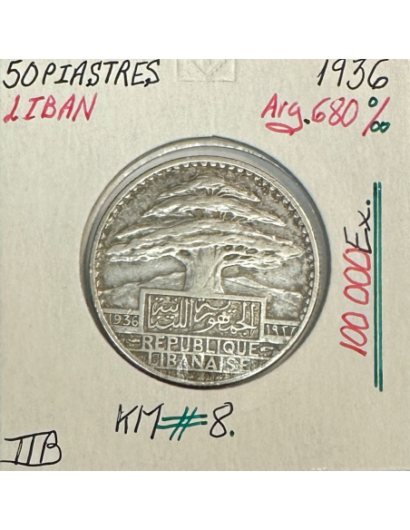 LIBAN - 50 PIASTRES 1936 - Pièce de Monnaie en ARGENT // Qualité : TTB
