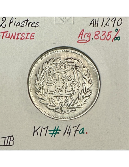 TUNISIE - 2 PIASTRES (AH 1290) - Pièce de Monnaie en Argent // TTB