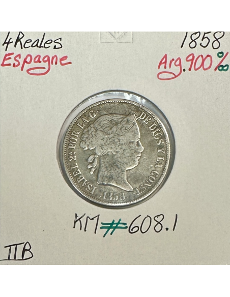 ESPAGNE - 4 REALES 1858 - Pièce de Monnaie en Argent // Qualité : TTB