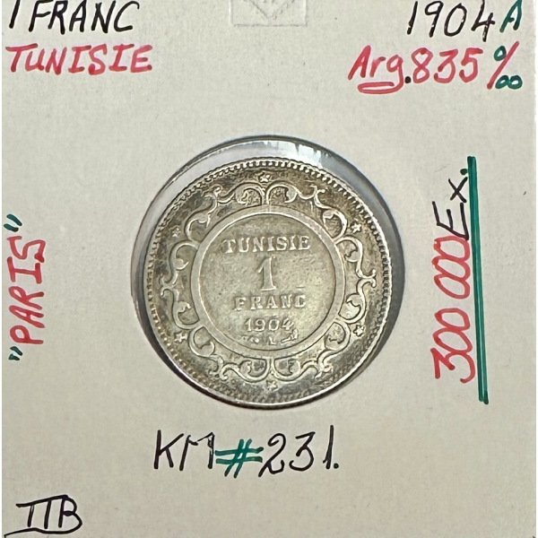 TUNISIE - 1 FRANC 1904A (AH 1322) -...