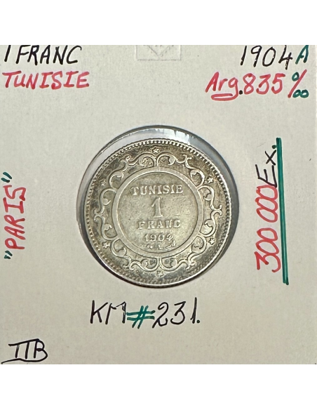 TUNISIE - 1 FRANC 1904A (AH 1322) - Pièce de Monnaie en Argent // Qualité : TTB