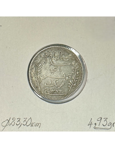 TUNISIE - 1 FRANC 1904A (AH 1322) - Pièce de Monnaie en Argent // Qualité : TTB