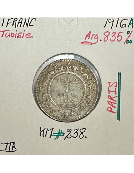 TUNISIE - 1 FRANC 1916A - Pièce de Monnaie en Argent // Qualité : TTB