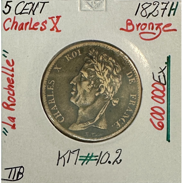 5 CENTIMES - CHARLES X (1827 H)...
