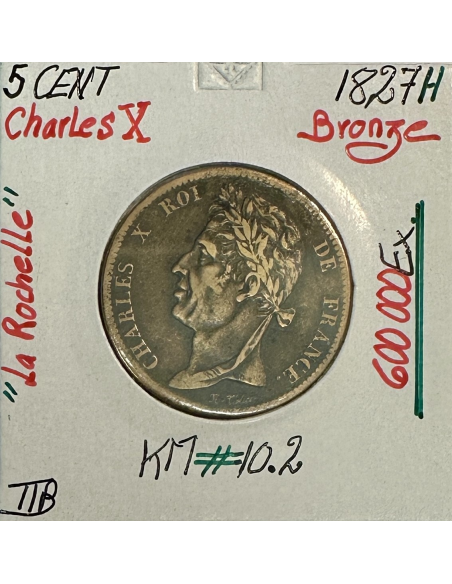 5 CENTIMES - CHARLES X (1827 H) Monnaie en Bronze // Colonies Françaises