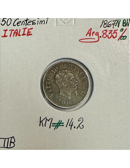 ITALIE - 50 CENTESIMI 1867N BN - Pièce de Monnaie en Argent // Qualité : TTB
