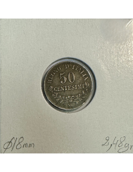 ITALIE - 50 CENTESIMI 1867N BN - Pièce de Monnaie en Argent // Qualité : TTB