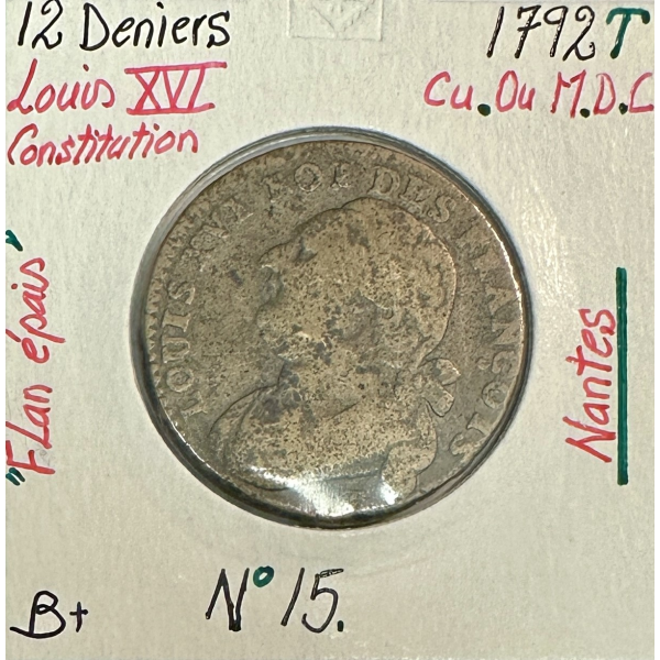 12 DENIERS - LOUIS XVI - 1792T -...