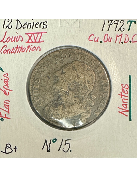 12 DENIERS - LOUIS XVI - 1792T - Pièce de Monnaie en Cuivre ou MDC // B+