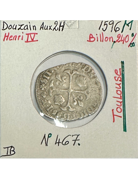 DOUZAIN AUX 2 H (Henri IV) 1596 M - Pièce de Monnaie en Billon // B
