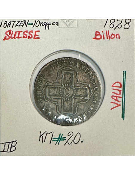 SUISSE VAUD - 1 BATZEN 1828 - Pièce de Monnaie en Billon // Qualité : TTB
