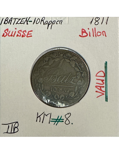 SUISSE VAUD - 1 BATZEN 1811 - Pièce de Monnaie en Billon // Qualité : TTB