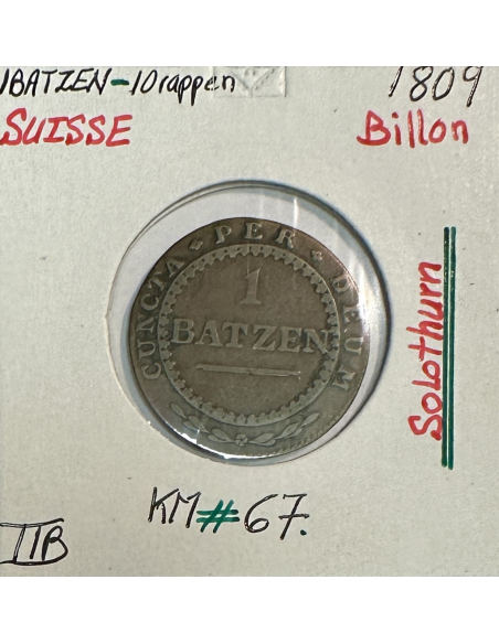 SUISSE SOLOTHURN - 1 BATZEN 1809 - Pièce de Monnaie en Billon // Qualité : TTB