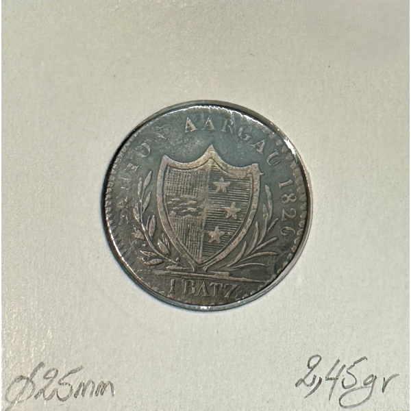 SUISSE AARGAU - 1 BATZEN 1826 - Pièce...