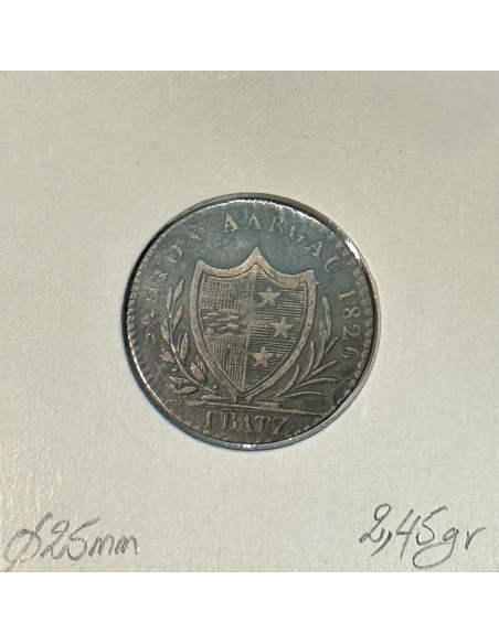 SUISSE AARGAU - 1 BATZEN 1826 - Pièce de Monnaie en Billon // Qualité : TTB