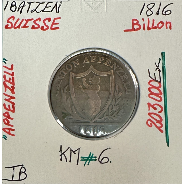 SUISSE APPENZEIL - 1 BATZEN 1816 -...