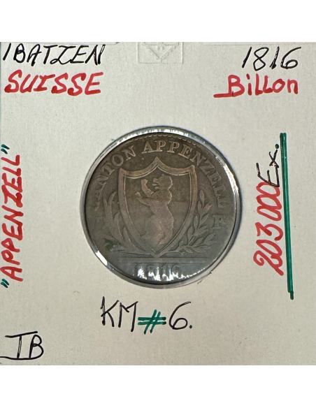 SUISSE APPENZEIL - 1 BATZEN 1816 - Pièce de Monnaie en Billon // Qualité : TB