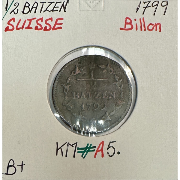 SUISSE - 1/2 BATZEN 1799 - Pièce de...