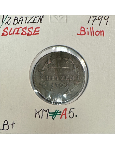 SUISSE - 1/2 BATZEN 1799 - Pièce de Monnaie en Billon // Qualité : B