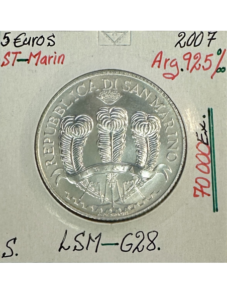 SAINT-MARIN - 5 Euro Commémorative 2007 en Argent // Qualité : SUP