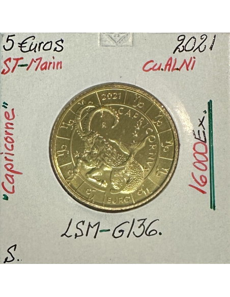 SAINT-MARIN - 5 Euro Commémorative 2021 en CU.AL.NI // SUP (Capricorne)