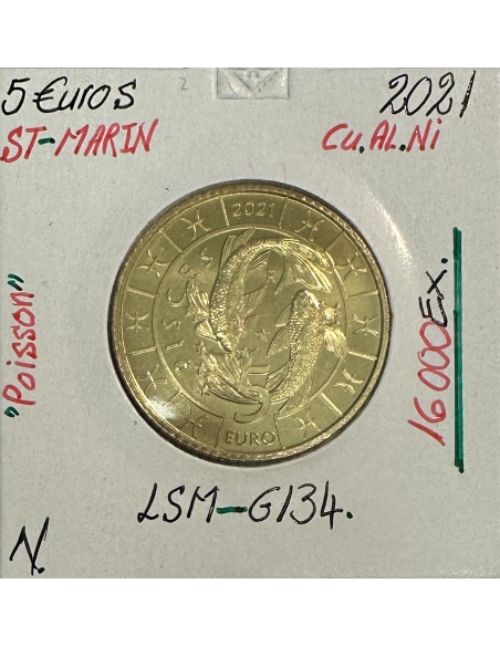 SAINT-MARIN - 5 Euro Commémorative 2021 en CU.AL.NI // SUP (Poisson)