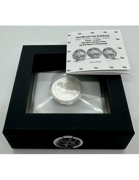 BELGIQUE - PIECE DE 5 EURO EN ARGENT BE (2020) - COFFRET BE (Train)