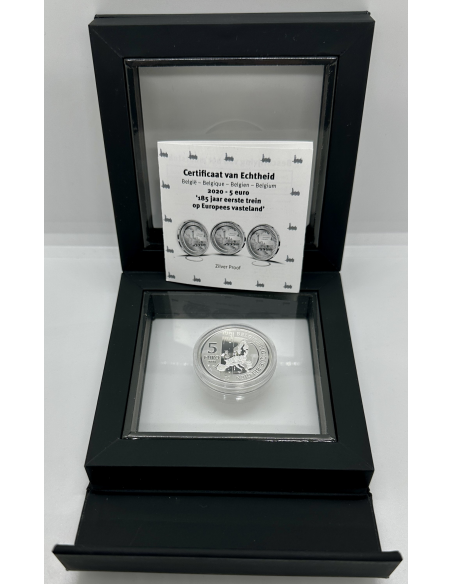 BELGIQUE - PIECE DE 5 EURO EN ARGENT BE (2020) - COFFRET BE (Train)