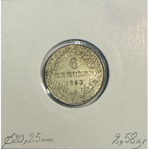 ALLEMAGNE FRANKFORT - 6 KREUZER 1853 - Monnaie en Argent... 2