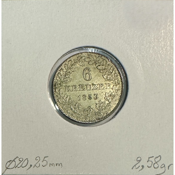 ALLEMAGNE FRANKFORT - 6 KREUZER 1853...