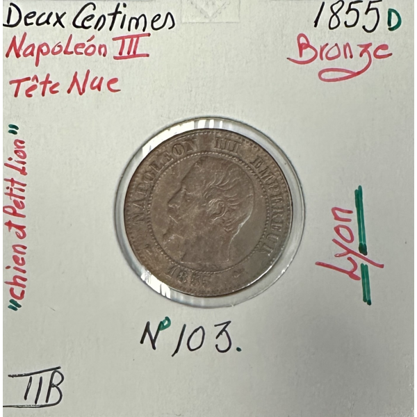 2 CENTIMES NAPOLEON III - 1855D -...