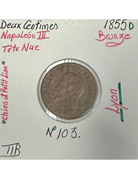 2 CENTIMES NAPOLEON III - 1855D - Pièce de monnaie en Bronze // TTB