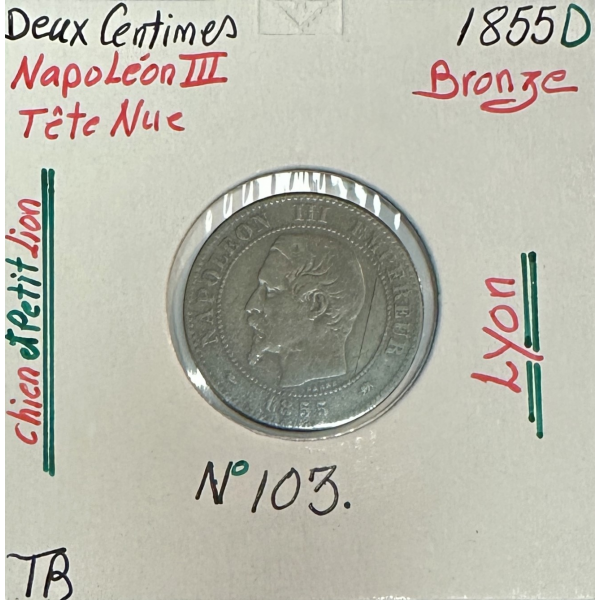 2 CENTIMES NAPOLEON III - 1855D -...