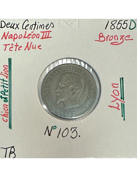 2 CENTIMES NAPOLEON III - 1855D - Pièce de monnaie en Bronze // TB