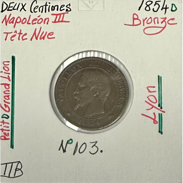 2 CENTIMES NAPOLEON III - 1854D -...