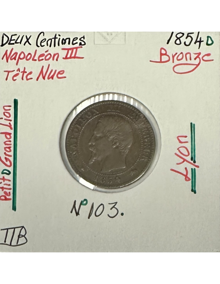2 CENTIMES NAPOLEON III - 1854D - Pièce de monnaie en Bronze // TTB