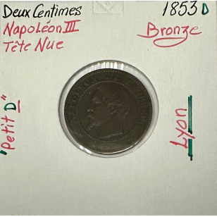 2 CENTIMES NAPOLEON III - 1853D - Pièce de monnaie en...