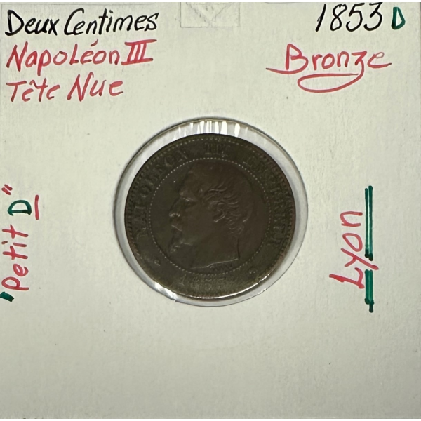 2 CENTIMES NAPOLEON III - 1853D -...